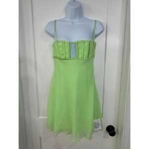 ASOS DESIGN corset bust detail bias mini dress in bright green size 2‎